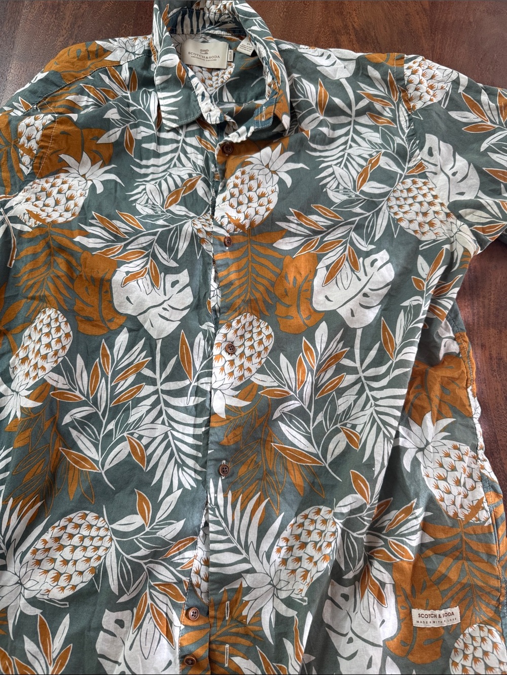 Scotch & Soda Pineapple & Leaf Print Short-Sleeve Shirt Hawaiian Mens XL